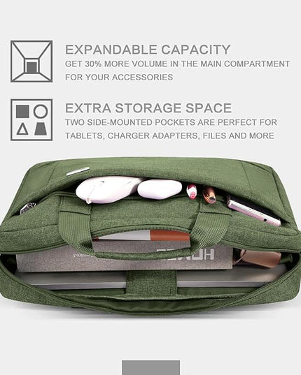 Voova Laptop Bag Case 15 15.6 16 Inch, Computer Sleeve Messenger Bag with Shoulder Strap Expandable Waterproof Business Briefcase for Men Women to Work Travel School, Fit 14-16 Inch Laptop, Army Green