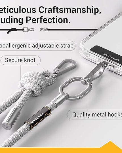 MAGEASY Universal Cell Phone Lanyard - Anti-Theft Thick Rope Crossbody Phone Strap for iPhone 17 Pro Max & Most Smartphones, for Men & Women | 8.3mm Gray