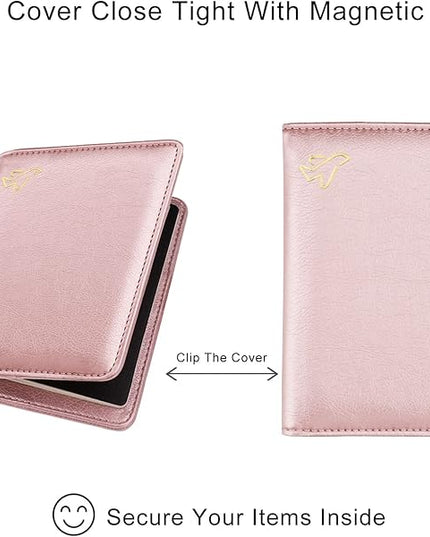 WALNEW Passport Holder for Travel, RFID Passport Cover Wallet for Women Men, PU Leather Passport Book Card Holder Case with Pen (Elastic Band Closure, C-Rosegold)