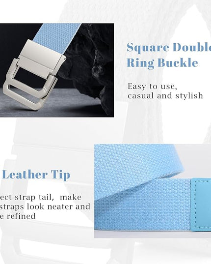 SANSTHS Canvas Belt with Double Ring Buckle, Fabric Web Belt for Women Men Double Ring for Outdoor & Casual Wear