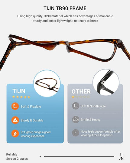 TIJN Blue Light Blocking Glasses for Women Men TR90 Frame Square Nerd Eyeglasses Anti Blue Ray Computer Screen Glasses