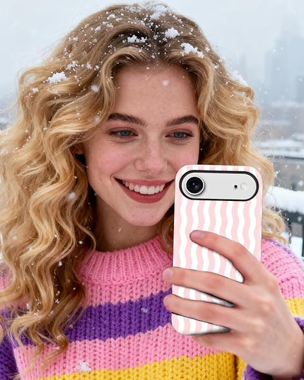 Magnetic for iPhone 17 Air Case Cute Wavy Stripes Phone Case, Shockproof Slim TPU and Hard PC Protective Phone Cover Compatible with MagSafe Designed for Women Girls, Pink