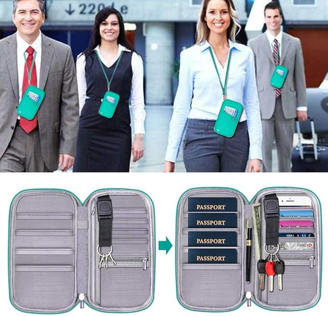 RFID Family Passport Wallet Holder Waterproof, Travel Document Organizer Credit Card Clutch Bag for Men Women