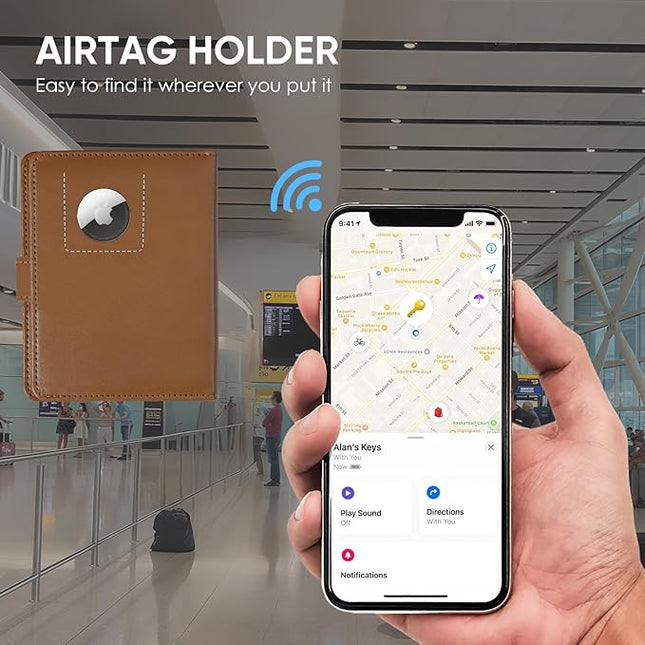 Passport Holder with Airtag Slot Cards Cash Air Ticket Pocket, Travle Gifts for Women Men RFID Blocking Wallet, Passport Book Cover Case Brown