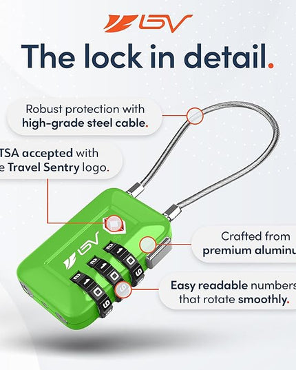 TSA Accpeted Luggage Travel Lock, Set-Your-Own Combination Lock for School Gym, Golf Bag, Locker, Luggage Suitcase Baggage Locks, Filing Cabinets, Toolbox, Case (Green, 2 Pack)