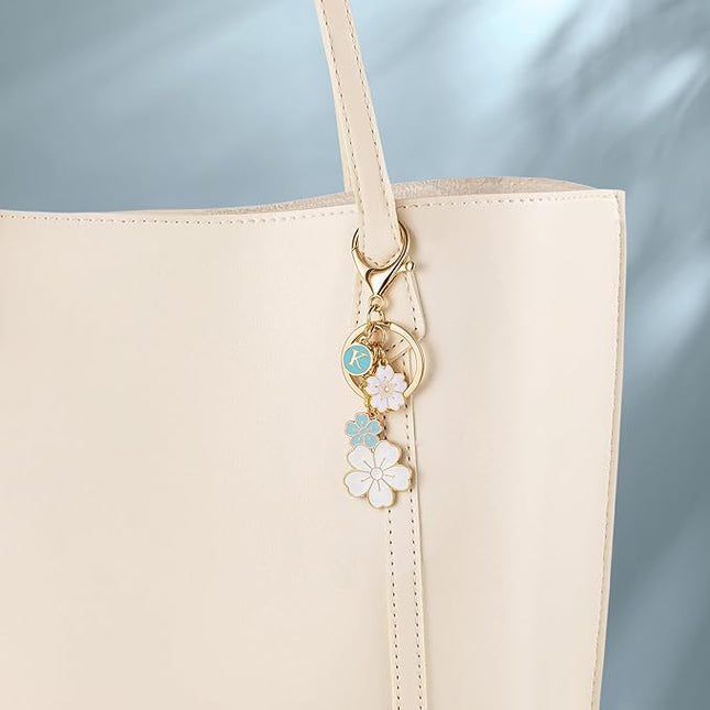 SELOVO Initial Keychain Flower Charms for Key Cute Pink Letter Keyring for Backpack