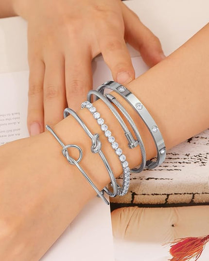 18 K Gold Plated Love Bangle Bracelet Stack Cuff Jewelry for Women Jewelry Set for Women Gift with Box