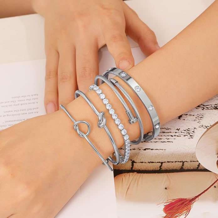 18 K Gold Plated Love Bangle Bracelet Stack Cuff Jewelry for Women Jewelry Set for Women Gift with Box