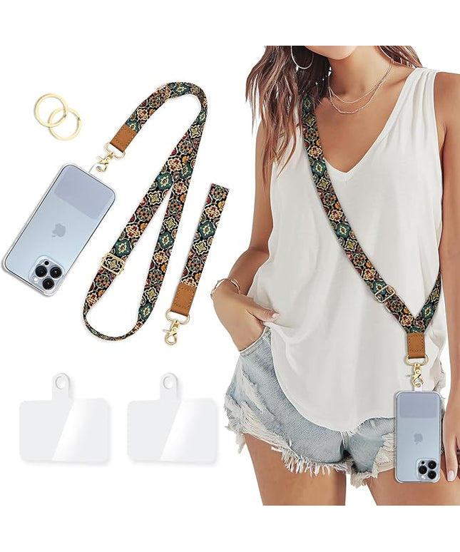 Phone Lanyard Crossbody Strap, Boho Mandala Cell Phone Lanyards for Around The Neck Wristlet Shoulder, Adjustable Flower Wrist Strap for Car Keys Keychain Wallet ID Badge