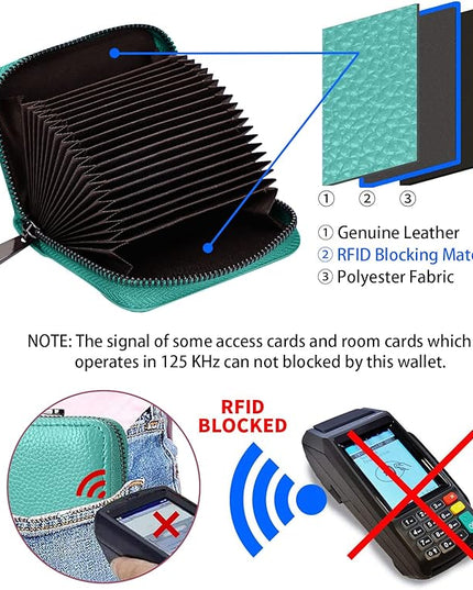 Linno RFID 20 Slots Credit Card Holder Genuine Leather Small Wallet for Women or Men with Zipper