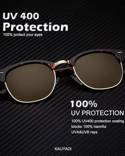 KALIYADI Sunglasses Men Polarized Sunglasses for Men Women Unisex Semi-Rimless Frame Retro Driving Sun Glasses UV Blocking