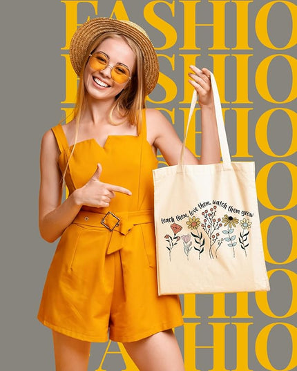 AUSVKAI Canvas Tote Bag Aesthetic for Women, Cute Cloth Cotton Bags for College Shopping Beach Grocery and Trendy Gifts