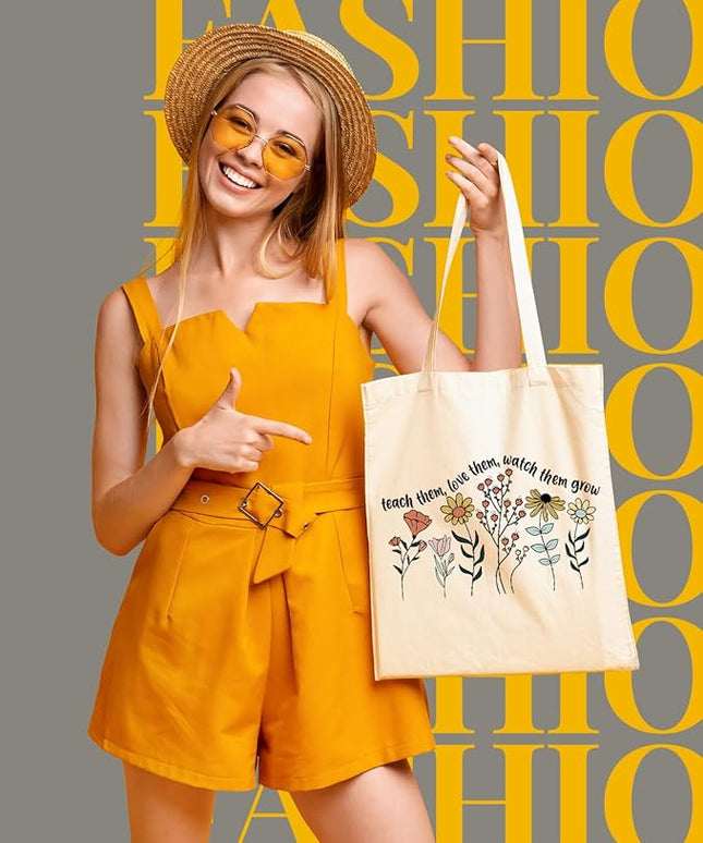 AUSVKAI Canvas Tote Bag Aesthetic for Women, Cute Cloth Cotton Bags for College Shopping Beach Grocery and Trendy Gifts