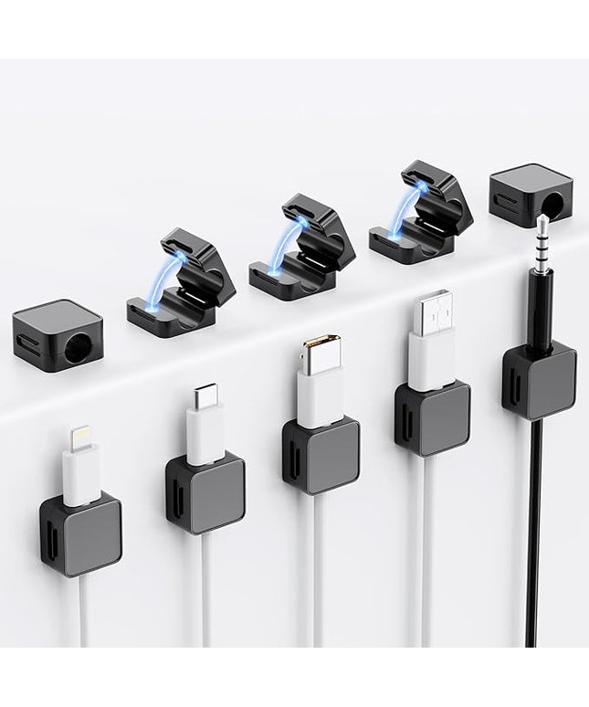 10 Pack Magnetic Cord Organizer Holder, Adjustable Cable Clips, Strong Adhesive Desk Cable Management Clips for Nightstand, Office, Car, Easy Open Design for Tidy Wire Organization