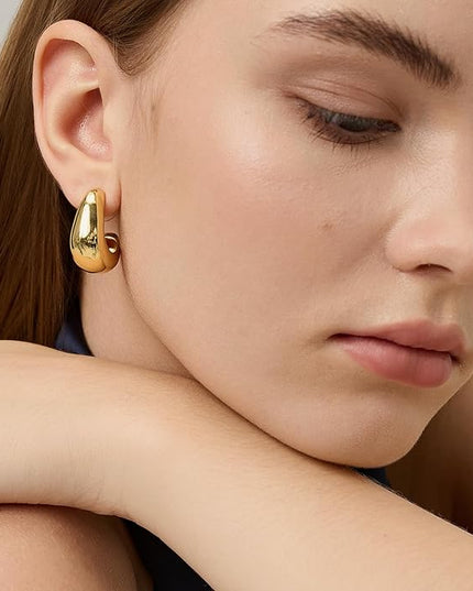 18K Gold Plated Chunky Hoop Earrings for Women Fashion Thick Gold Hoops Set Jewelry for Birthday Christmas Gifts