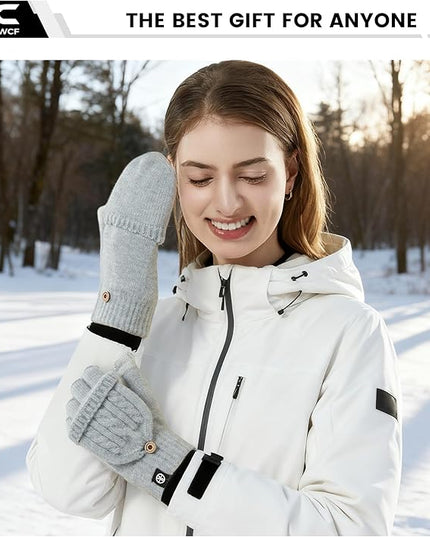 Winter Fingerless Gloves for Women Men Warm Knitted Convertible Mittens Flap Cover