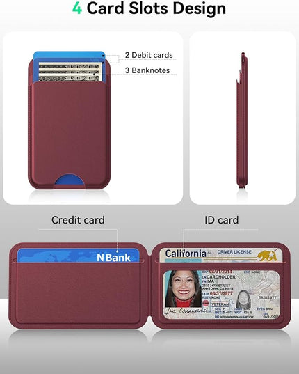 Fanseesy for MagSafe Wallet with Stand, 5 Card Holder, Slim Leather Magnetic Wallet for iPhone 17/16/15/14/13/12 Pro Max Plus Air Series, 3 Card Slots & 1 Cash Slot,WineRed