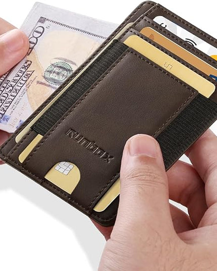 RUNBOX Slim Minimalist Wallet 8-12 Cards Front Pocket RFID Blocking Leather Small Thin Card Holder Wallets for Men and Women Gifts for Him