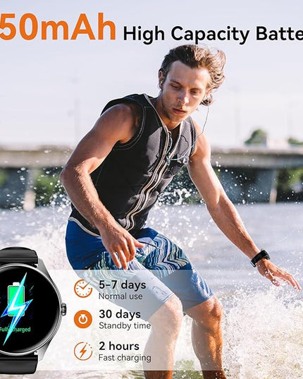 iBesi Smart Watches for Men Women with 1.43" AMOLED Display, 7-Day Battery, 120+ Sport Modes, Bluetooth Calling, Heart Rate & Sleep Monitor, IP68 Waterproof Compatible for iPhone and Android (Black)