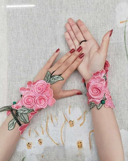 Specell Embroidered Flowers Lace Fingerless Gloves - for Bridal Wedding Cocktail Tea Party Evening Prom Costumes Cosplay