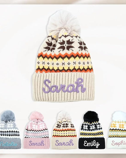 Personalized Beanie for Women Custom Knit with Name, Winter Hat with Pom Pom, Soft Lined Warm Hat, Birthday Gift