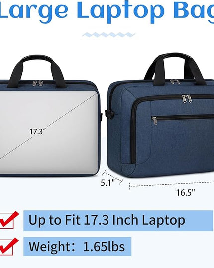 Laptop Bag 17.3 Inch Laptop Briefcase Large Waterproof Laptop Case for Men Women Business Office Work Computer Bag 17 Inch Adjustable Shoulder Messenger Bag, Blue