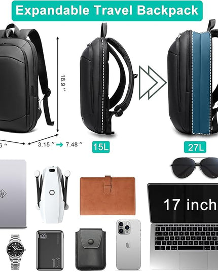 Business Backpack for Men 17 Inch,Slim & Expandable Waterproof Travel Laptop Backpack with USB Charger Port,Anti-Theft Lightweight Large Work Computer Bag,College Laptop Backpacks Gifts for Men Women