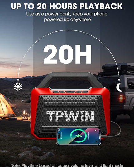 Portable Bluetooth Speakers - Wireless Speaker 80W Peak, Loud Speaker with Light, Strong Bass, BT 5.3, TWS, IPX6 Waterproof, 20H Playtime for Home Party Outdoor Beach Camping - Red