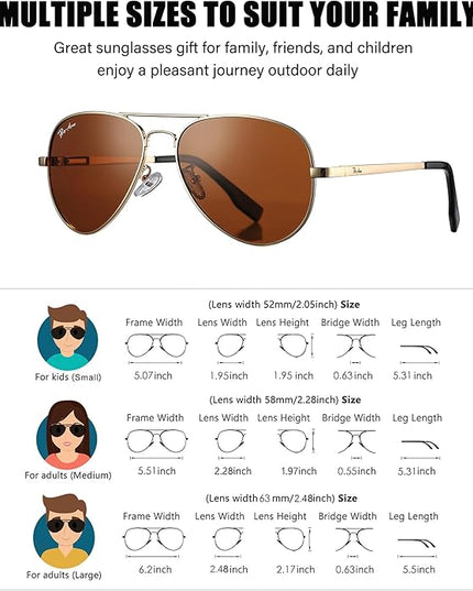 Pro Acme Classic Polarized Aviator Sunglasses 100% UV Protection, 52mm 58mm 63mm
