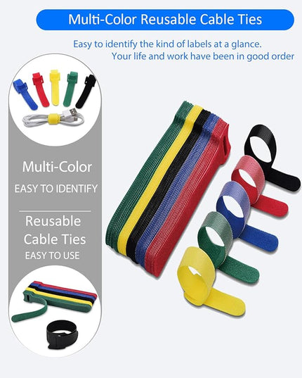 120 Pack Reusable Cable Ties 6 Inch - Adjustable Multi-Color Cord Ties & Cable Straps for Wire Management - Hook and Loop Cord Organizer for Electronics, PC & Desk - Strong Grip Zip Tie Alternative