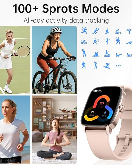 Smart Watches for Women Men with Bluetooth Call & AI Voice, 1.85" HD Fitness Tracker with Heart Rate SpO2 Sleep Monitor, 100+ Sports Modes,Mini Games, IP68 Waterproof Smartwatch for Android iOS Phones