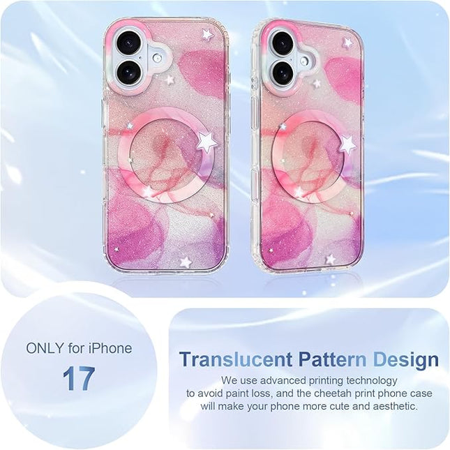 Cute Case for iPhone 17 Case for Women Girls [Compatible with Magsafe] Aesthetic Girly Trendy Glitter Sparkly Bling Magnetic Protective Phone Cover, Pink