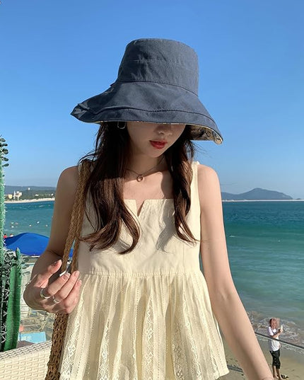HUAMULAN Women Summer Sun Hat Wide Brim Wired Edge Floral Beach Bucket Hats Reversible Foldable Travel UV Protection Lady Hat