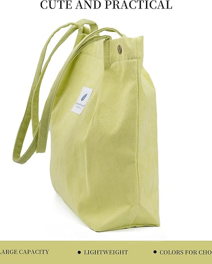 Corduroy Tote Bag Cute Tote Bags for Women Shoulder Bag with Inner Pocket for Work Beach Travel and Shopping Grocery