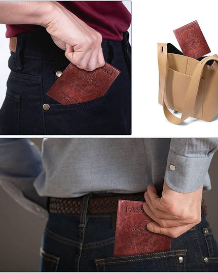 Passport Holder Cover Wallet Case RFID Blocking Leather Card Slot Travel Accessories Documents Organizer Protector for Women Men, Brown