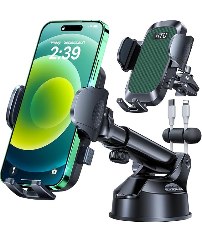 HTU 2026 Ultimate Best【True Military-Grade & Safety Cert】Car Phone Holder【Upgraded 360 Rotation & 100+LBS Strongest Suction】5-in-1 Truck Windshield Dashboard Vent Mount Stand for iPhone Android, Green