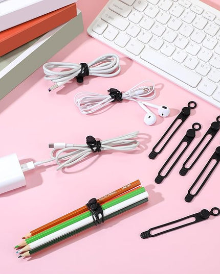 Nuanchu 40 Pcs Silicone Cable Ties Reusable Holder Adjustable Straps Multipurpose Charging Cable Organizer for Fastening Charging Cords Wires(4.17 Inch,Black)