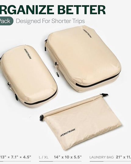Aerotrunk Ultralight Compression Packing Cubes - Lightweight Travel Organizers for Suitcases and Luggage (3-Pack, Beige)