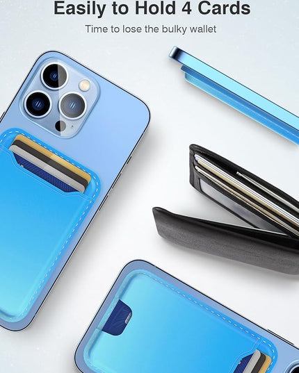 TopMade for Magsafe Wallet, Magnetic Wallet Card Holder for iPhone 16, iPhone 15/14/13/12 Series, Leather Magnetic Phone Wallet with Powerful Magnet, Credit Card RFID Blocking, Fit 4 Cards, Blue Fade