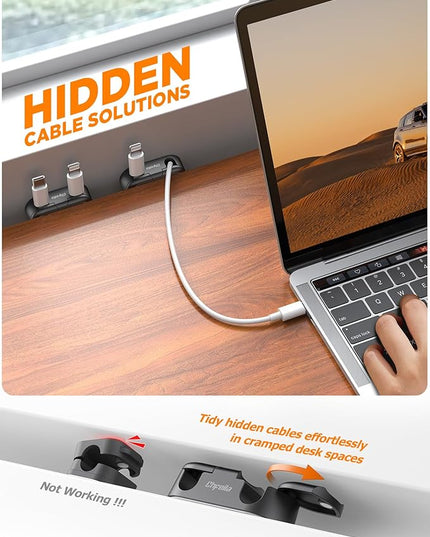 Magnetic Cable Clips - Chfeila 4Pack [Dual Slot] [360°Rotating & Twist-Lock] Cord Management, Adhesive Phone Charging Keeper, Wire Organizer Holder for Nightstand, Home Office Desk Accessories Decor
