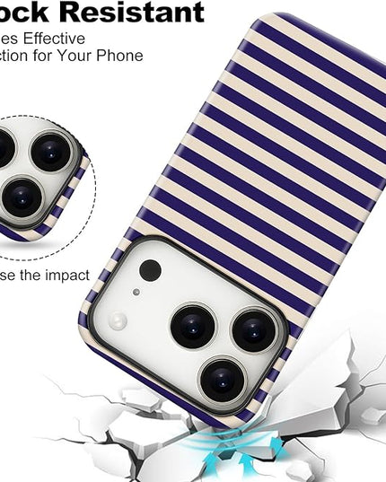 Magnetic for iPhone 17 Pro Case Cute Stripes Phone Case, Shockproof Slim TPU and Hard PC Protective Phone Cover Compatible with MagSafe Designed for Women Girls, Blue&Apricot