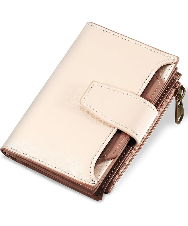 Airkit Small Wallet Women RFID Blocking Soft Leather Bifold Compact Card Holder Wallet for Women with Zipper Coin Pocket 4 ID Window
