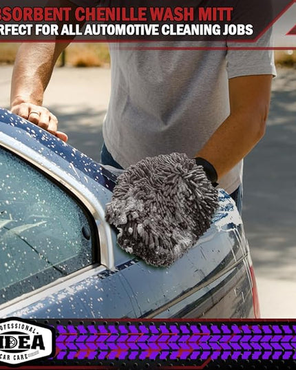 AIDEA Car Wash Mitt Microfiber-2Pack, Scratch-Free& Lint-Free, Premium Chenille Microfiber Wash Mitt-Grey Extra Large Size (8''X12'')