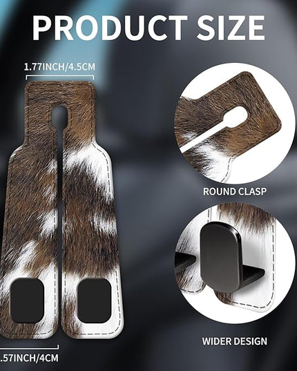 Car Seat Headrest Hook, Universal Leather Cute Hanger Holder Hook, Storage Organizer Interior Accessories for Purse Bags Handbag Brown White Cowhide