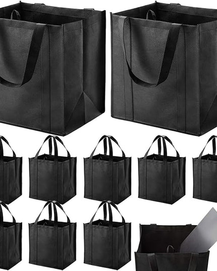 NERUB Set of 10 Reusable Grocery Bags Heavy Duty Shopping Bags Large Grocery Totes with Reinforced Bottom Super Sturdy Handles, Black