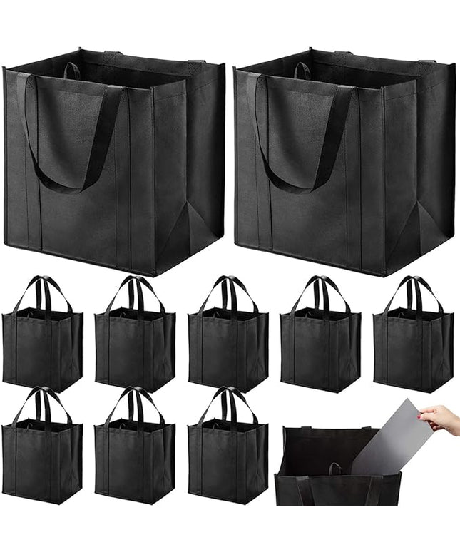 NERUB Set of 10 Reusable Grocery Bags Heavy Duty Shopping Bags Large Grocery Totes with Reinforced Bottom Super Sturdy Handles, Black