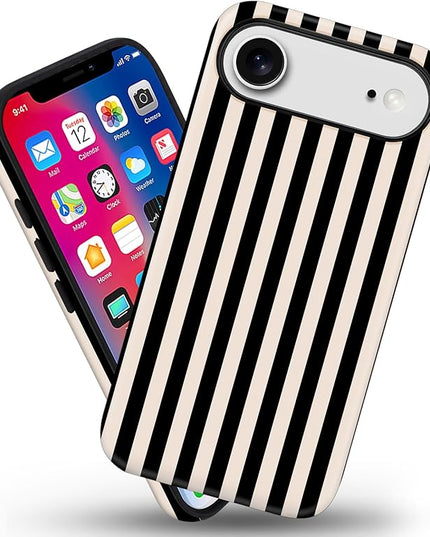 Magnetic for iPhone 17 Air Case Cute Stripes Phone Case, Shockproof Slim TPU and Hard PC Protective Phone Cover Compatible with MagSafe Designed for Women Girls, Black and White