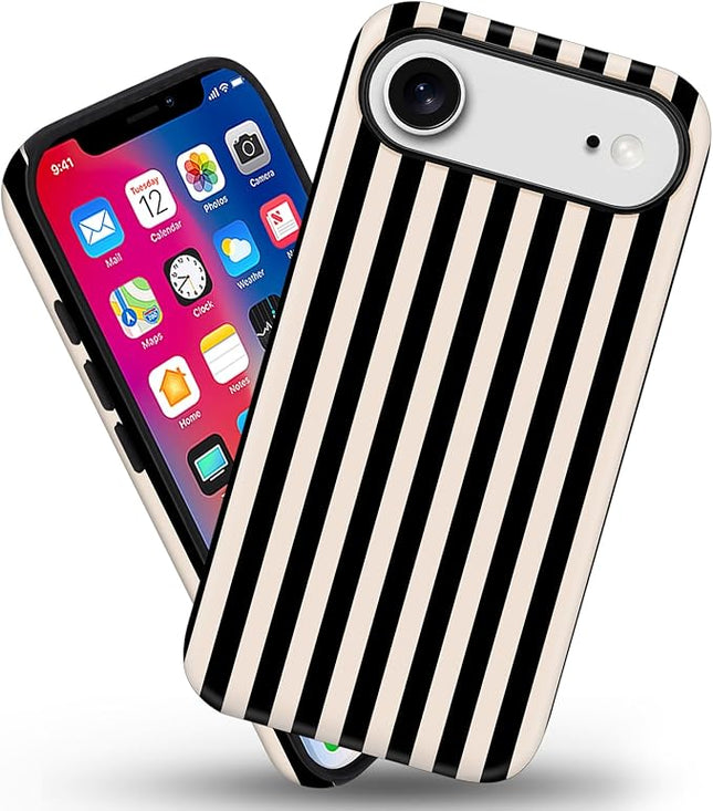 Magnetic for iPhone 17 Air Case Cute Stripes Phone Case, Shockproof Slim TPU and Hard PC Protective Phone Cover Compatible with MagSafe Designed for Women Girls, Black and White