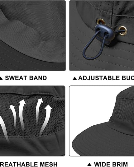 ZOORON Sun Hats for Men Women Fishing Hat with Neck Flap,UPF 50+ Sun Hat Waterproof Wide Brim Bucket Hats for Safari Hiking