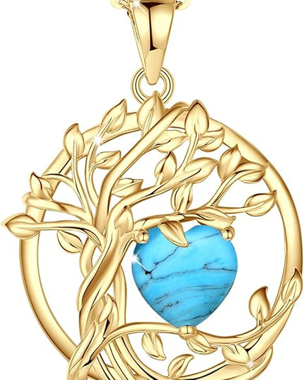 FANCIME Tree of life Birthstone necklace Sterling Silver Pendant Birthstone Necklace Gemstone Anniversary Birthday Jewelry Christmas Gifts for Mom Her Wife